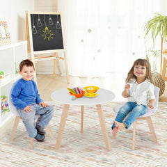 Kids Round Activity Table and 2 Cushioned Chair Set, White with Beech Legs
