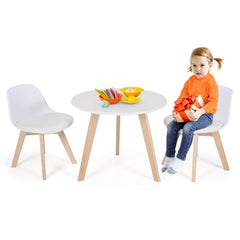 Kids Round Activity Table and 2 Cushioned Chair Set, White with Beech Legs