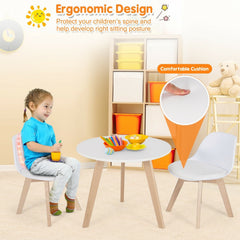 Kids Round Activity Table and 2 Cushioned Chair Set, White with Beech Legs