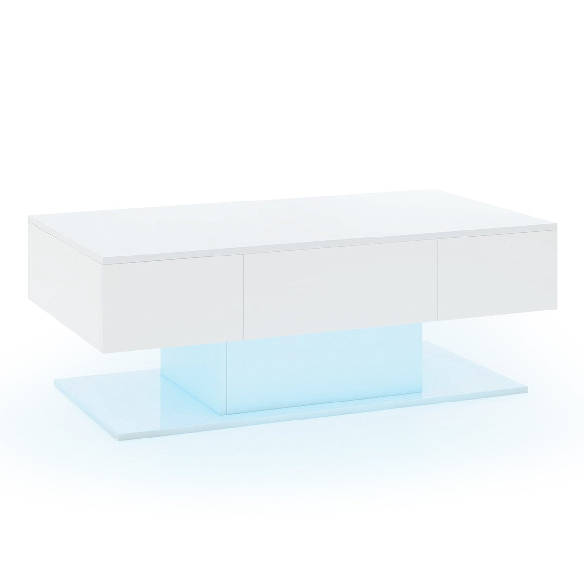 LED Coffee Table with 20 Colour Lights, Remote and 2 Push Open Drawers, White Gloss