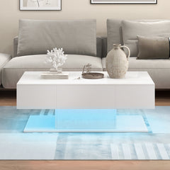 LED Coffee Table with 20 Colour Lights, Remote and 2 Push Open Drawers, White Gloss