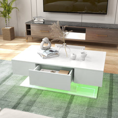 LED Coffee Table with 20 Colour Lights, Remote and 2 Push Open Drawers, White Gloss