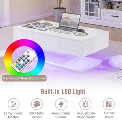 LED Coffee Table with 20 Colour Lights, Remote and 2 Push Open Drawers, White Gloss