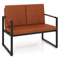 44 in Faux Leather Loveseat on a Black Metal Frame with Zipped Covers, Tan, 400 lb Capacity