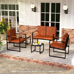 44 in Faux Leather Loveseat on a Black Metal Frame with Zipped Covers, Tan, 400 lb Capacity