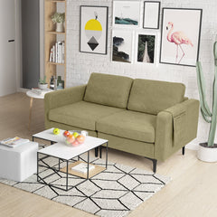66 in Olive Green Linen Loveseat, Two Seat Modules with 22 in Deep Seats and an Arm Pocket