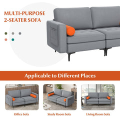 68 in Loveseat Sofa in Ash Grey with 2 Orange Bolsters, 25.5 in Deep Seat and 1320 lb Capacity