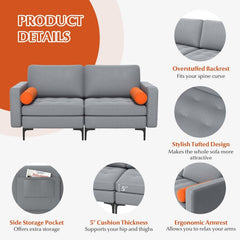 68 in Loveseat Sofa in Ash Grey with 2 Orange Bolsters, 25.5 in Deep Seat and 1320 lb Capacity