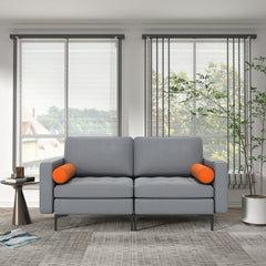 68 in Loveseat Sofa in Ash Grey with 2 Orange Bolsters, 25.5 in Deep Seat and 1320 lb Capacity