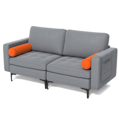 68 in Loveseat Sofa in Ash Grey with 2 Orange Bolsters, 25.5 in Deep Seat and 1320 lb Capacity