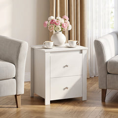 Modern Nightstand with 2 Drawers for Small Spaces, White