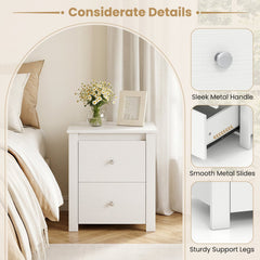 Modern Nightstand with 2 Drawers for Small Spaces, White