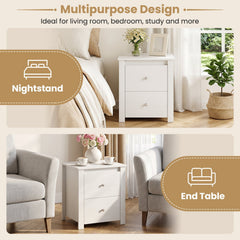 Modern Nightstand with 2 Drawers for Small Spaces, White