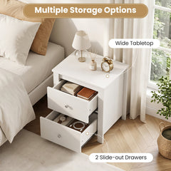 Modern Nightstand with 2 Drawers for Small Spaces, White