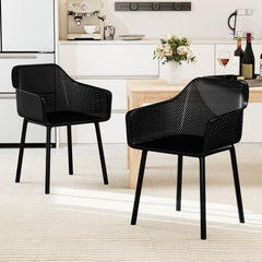 Set of 2 Black Moulded Dining Armchairs with Perforated Mesh Back and Arms