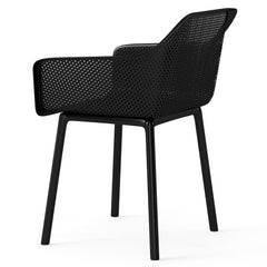 Set of 2 Black Moulded Dining Armchairs with Perforated Mesh Back and Arms