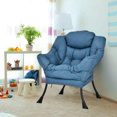 Modern Polyester Fabric Lazy Chair with Steel Frame and Side Pocket-Navy