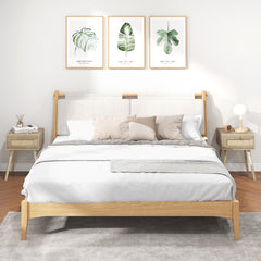 Modern Rattan Nightstand with Drawer and Solid Wood Legs, Natural