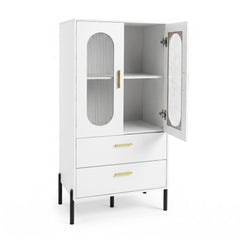 Modern Sideboard Buffet Cabinet with Fluted Doors-White