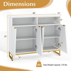 Modern Sideboard Cabinet with 4 Doors and Adjustable Shelves-White