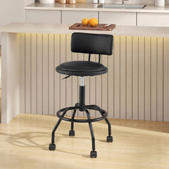 Rolling Adjustable Bar Stool with Backrest and Four Castors, 26 to 30.5 Inch Seat