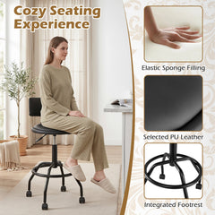 Rolling Adjustable Bar Stool with Backrest and Four Castors, 26 to 30.5 Inch Seat