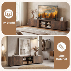 Modern TV Stand for up to 70 inches TVs Minimalist Entertainment Center with 2 Doors and Open Shelves-Rustic Brown