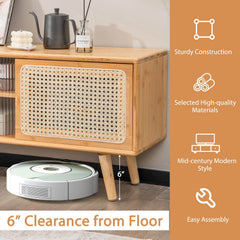 Modern TV Stand with Rattan Glass Sliding Doors-Natural