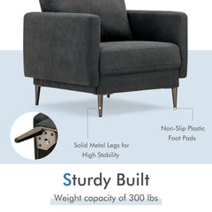 Charcoal Accent Chair with 22.5 in Seat, 5 in Seat Pad and Removable Backrest Cushion, 300 lb
