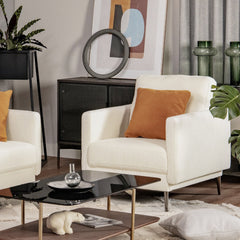 Ivory Accent Chair with S Shaped Springs, 5 in Seat Pad and Removable Backrest Cushion, 300 lb