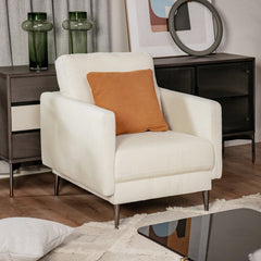Ivory Accent Chair with S Shaped Springs, 5 in Seat Pad and Removable Backrest Cushion, 300 lb