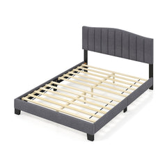 Queen Upholstered Platform Bed with 2 Height Channel Tufted Headboard and 12 LVL Slats