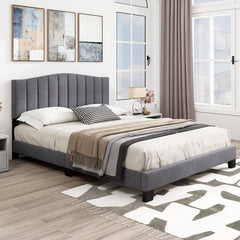 Queen Upholstered Platform Bed with 2 Height Channel Tufted Headboard and 12 LVL Slats
