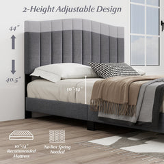 Queen Upholstered Platform Bed with 2 Height Channel Tufted Headboard and 12 LVL Slats