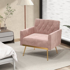 Modern Velvet Accent Chair with Button Tufted Back Golden Metal Legs and Adjustable Foot Pads-Pink