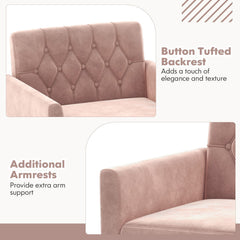 Modern Velvet Accent Chair with Button Tufted Back Golden Metal Legs and Adjustable Foot Pads-Pink