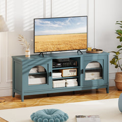 Modern Vintage TV Cabinet with Adjustable Shelves and 2 Cable Holes for TVs up to 65 Inches-Turquoise