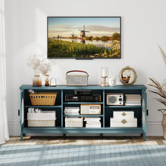 Modern Vintage TV Cabinet with Adjustable Shelves and 2 Cable Holes for TVs up to 65 Inches-Turquoise