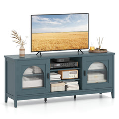 Modern Vintage TV Cabinet with Adjustable Shelves and 2 Cable Holes for TVs up to 65 Inches-Turquoise