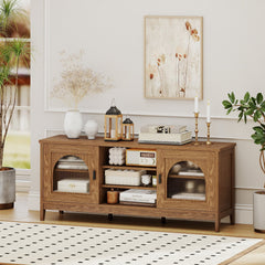 Modern Vintage TV Cabinet with Adjustable Shelves and 2 Cable Holes for TVs up to 65 Inches-Walnut