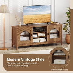 Modern Vintage TV Cabinet with Adjustable Shelves and 2 Cable Holes for TVs up to 65 Inches-Walnut