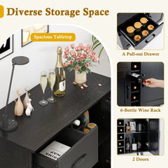 Modern Wine Bar Buffet Cabinet with 6-Bottle Wine Rack-Black