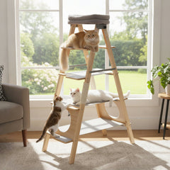 Foldable Pine Cat Ladder Tree 54.5 Inches with Five Felt Lined Steps