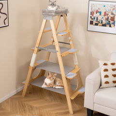 Foldable Pine Cat Ladder Tree 54.5 Inches with Five Felt Lined Steps