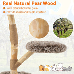 35.5 Inch Pear Wood Cat Tree with a 16 Inch Round Bed and Jute Rope