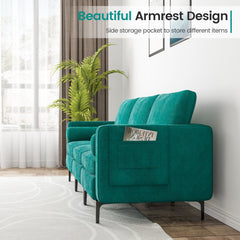 3 Seat Modular Sofa in Peacock Blue Suede, 97 in Wide with 25.5 in Deep Seats and Arm Caddy