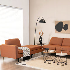 123 in L Shaped 4 Seat Sectional in Burnt Orange Linen with an 85 in Seat and Removable Ottoman