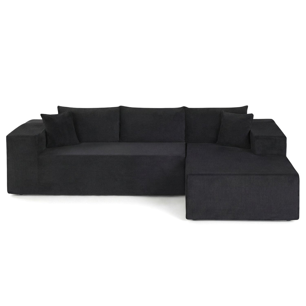 86 in Black Corduroy L Shaped Sectional with an Anti Slip Base, 39.5 in Seat and No Legs