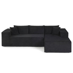 86 in Black Corduroy L Shaped Sectional with an Anti Slip Base, 39.5 in Seat and No Legs