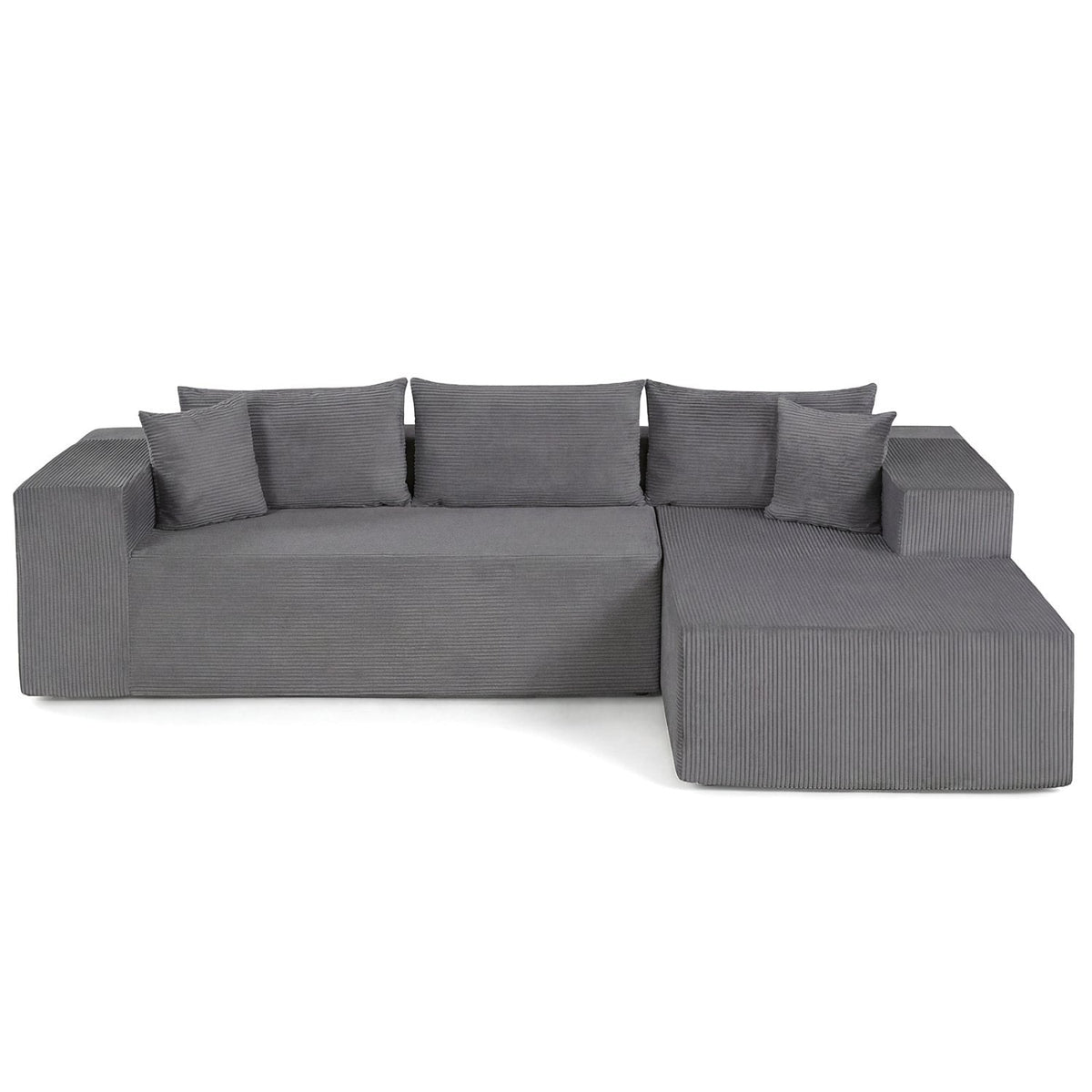 86 in Grey Corduroy L Shaped Sectional, 39.5 in Deep Seat and a 58.5 in Chaise, Seats 4